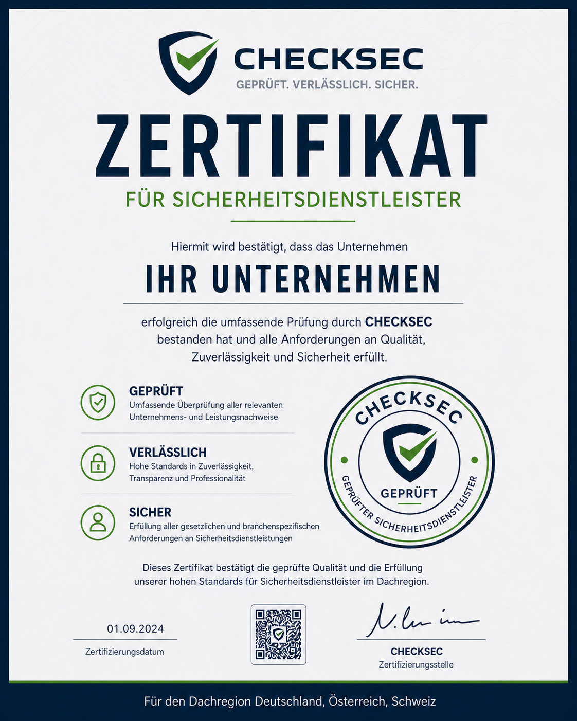 Muster eines CHECKSEC-Zertifikats
